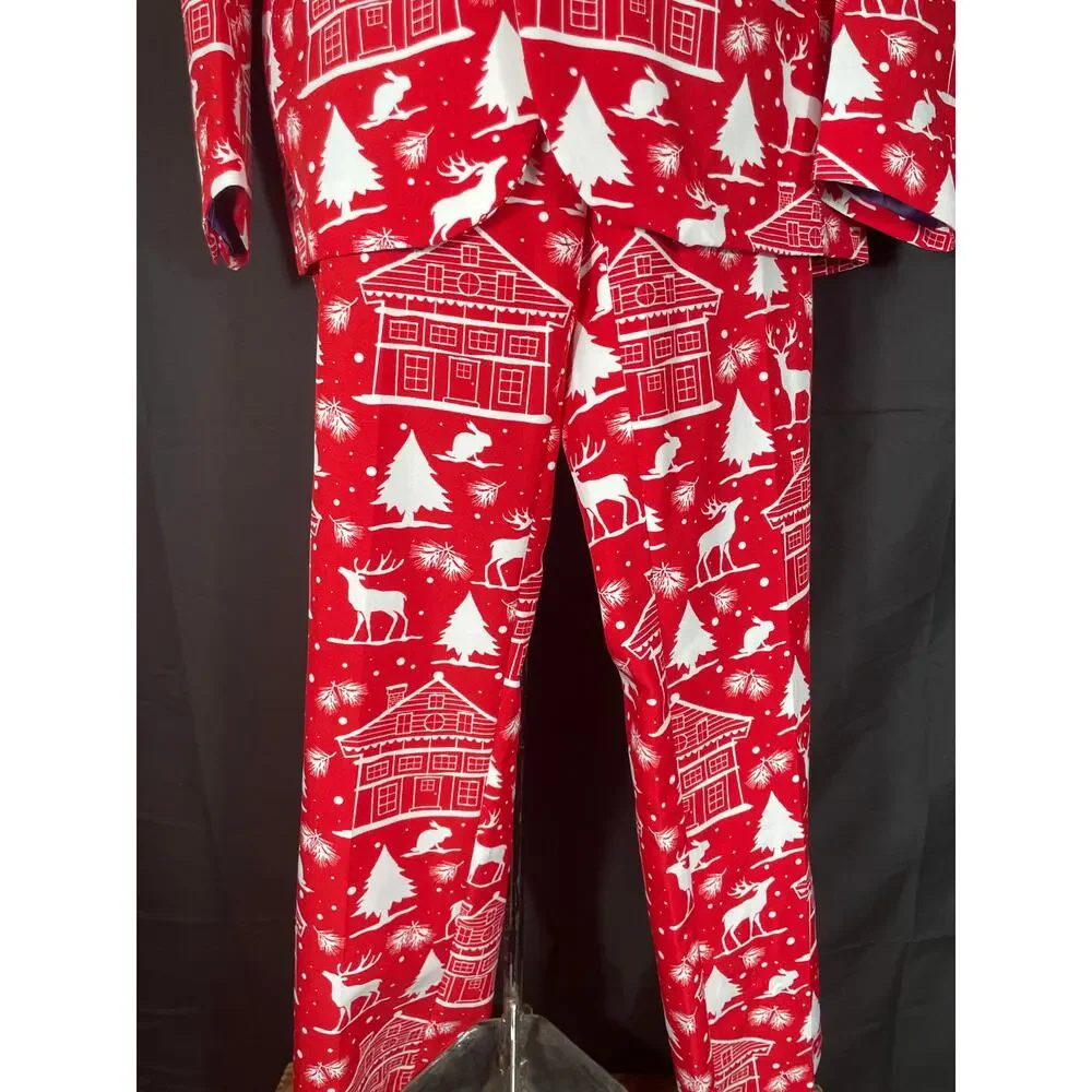Ugly Christmas Suit, OPPOSUITS, Blazer & Trousers Red & White silhouettes
